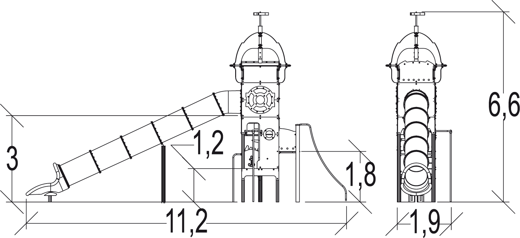 Wieża prostokątna Metropolis – zjeżdżalnie z polipropylenu J47100P Wieża prostokątna Metropolis - zjeżdżalnie z polipropylenu J47100P